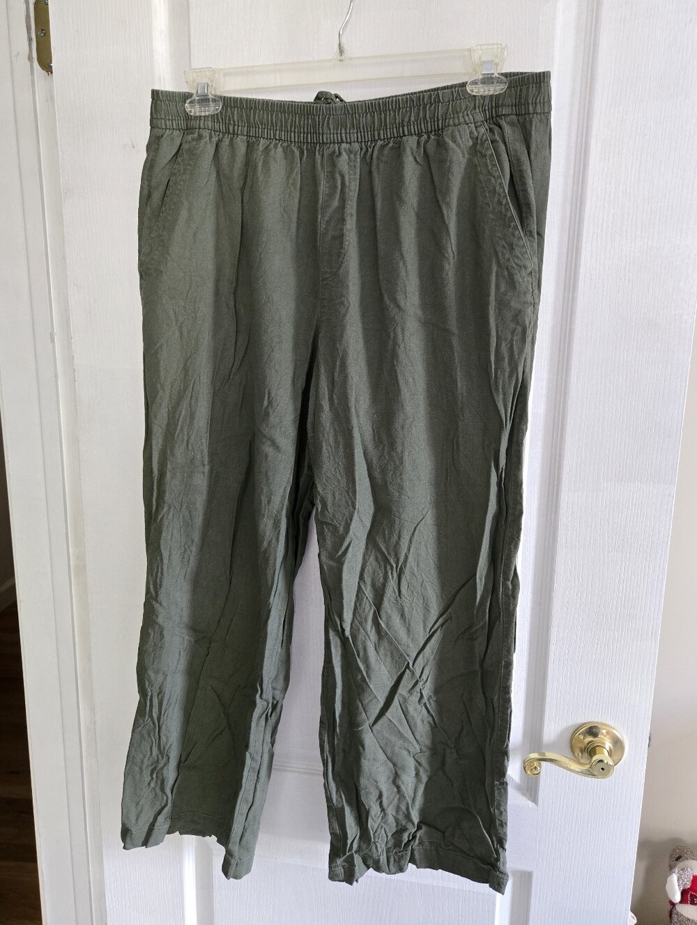 Womens Old Navy Size Large Green 55% Linen Pants Drawstring